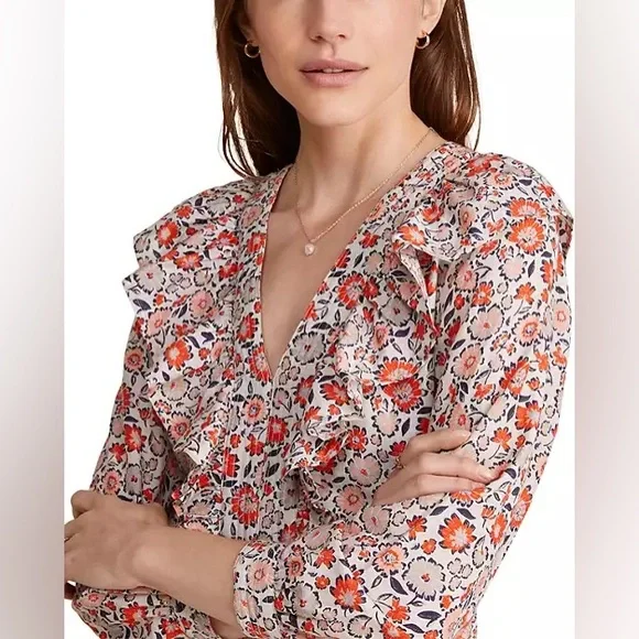 NWT Vinyard Vines Floral Ivy Ruffle Silk Cotton Dress Size 10 - Picture 8 of 14